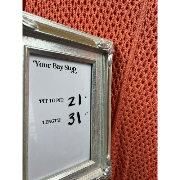 Chicos Crochet Open Knit Tunic Pullover L Layered Tank Slits Orange Boho V Neck - Picture 8 of 8